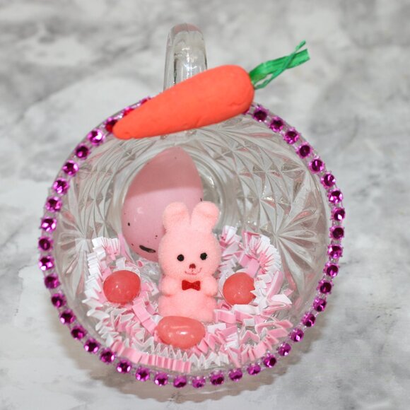 Hand Crafted Other - HAND CRAFTED Pink Bunny Rabbit Spring Decor Ornament Upcycled Cup Pastel Easter